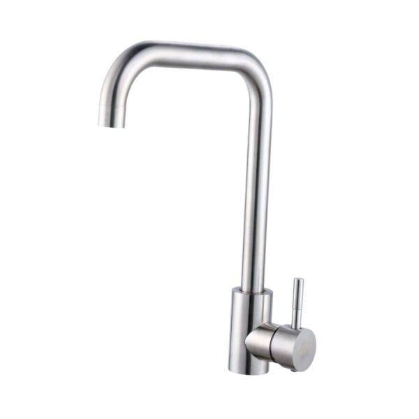 Muett LuxeFlow Silver Kitchen Mixer chrome gooseneck tap on modern white countertop