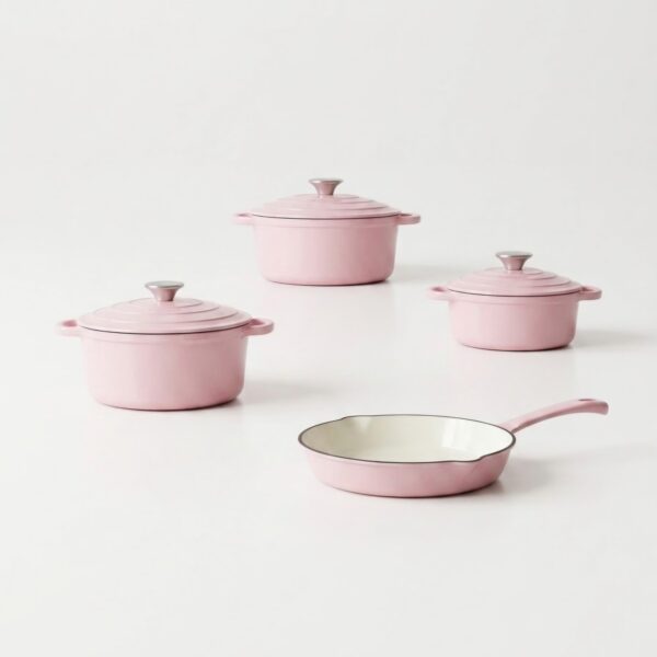 7-Piece Premium Pink Enamel Cast Iron Cookware Set