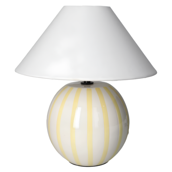 Modern Ceramic Globe Bedside Table Lamp with Cone Shade – Pastel Yellow Striped