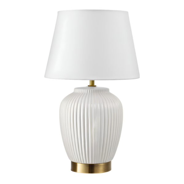 Modern Glossy Ceramic Gourd Table Lamp with White Fabric Drum Shade – Burgundy Red