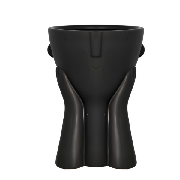 Abstract Ceramic Human Face Planter Vase – Matte Black