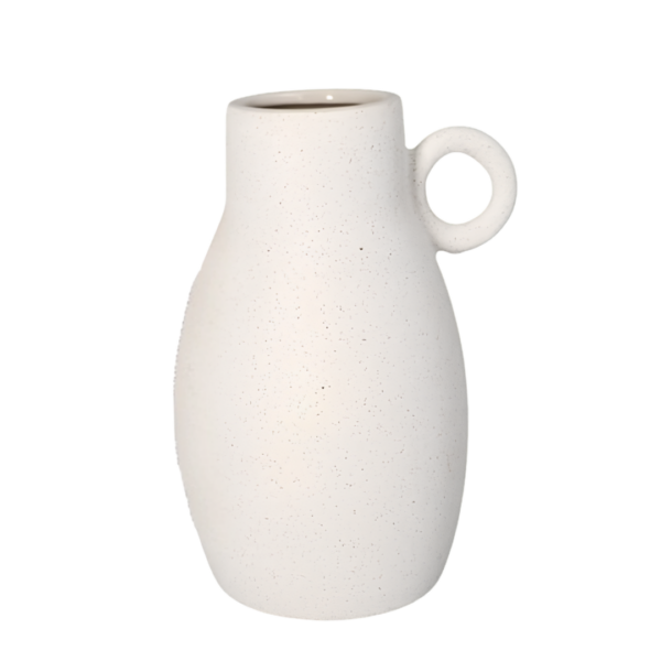 Modern Ceramic Pitcher Jug Vase with Loop Handle – Matte Speckled Off-White