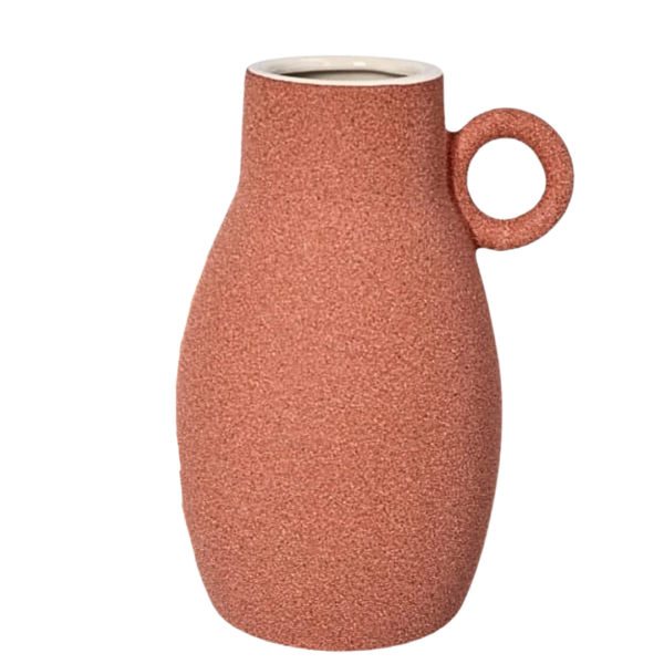 Modern Ceramic Pitcher Jug Vase with Loop Handle – Textured Terracotta Rust