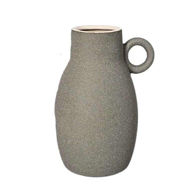 Modern Ceramic Pitcher Jug Vase with Loop Handle – Textured Stone Grey