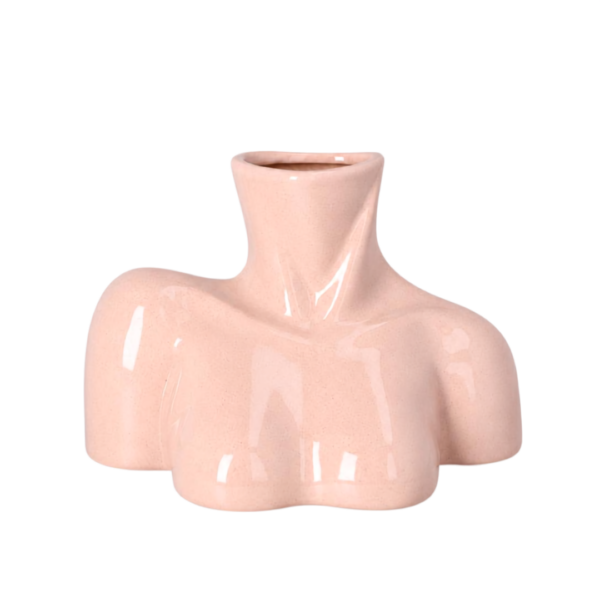 Modern Ceramic Female Bust Torso Vase – Glossy Blush Pink