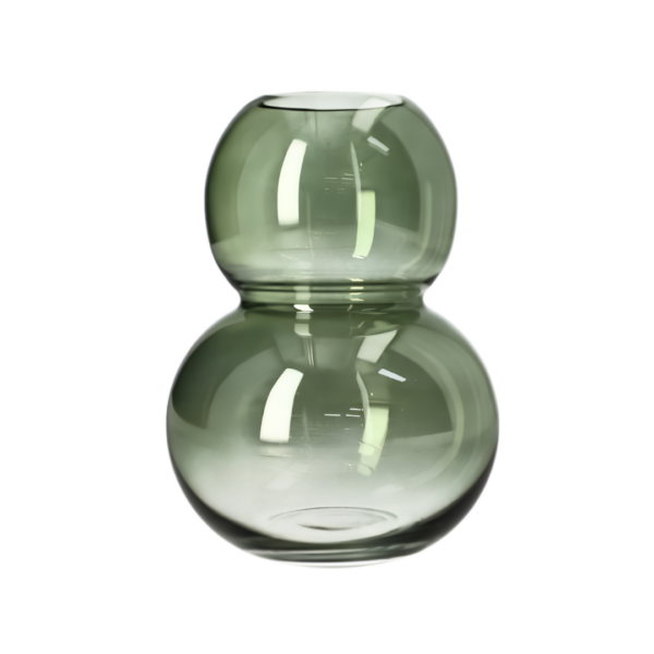 Modern Tinted Glass Double Bubble Vase – Forest Moss Green