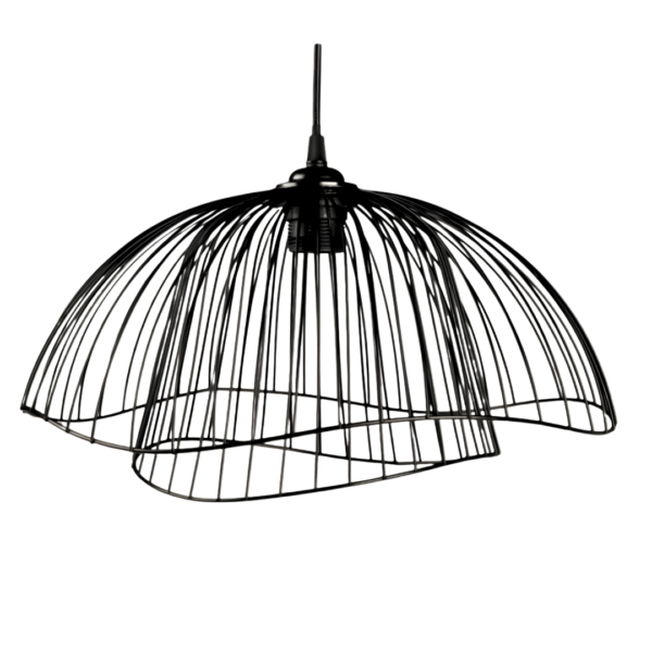 Modern Wave Wire Pendant Light Shade – Matte Black Metal Cage Chandelier