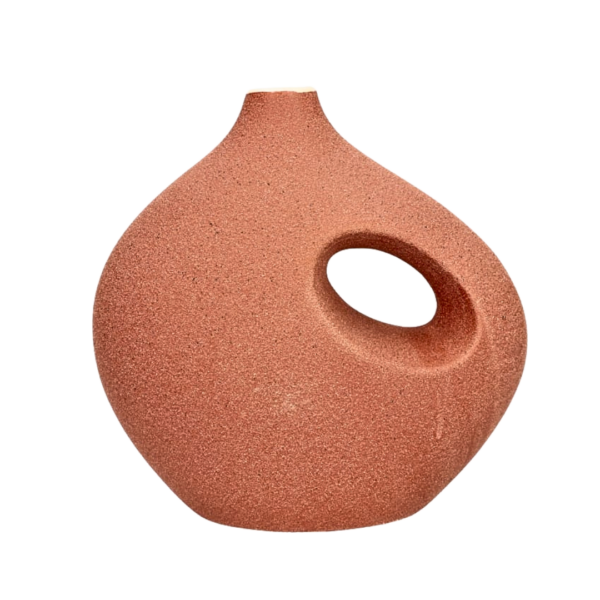 Modern Asymmetric Ceramic Cut-Out Pitcher Vase – Textured Matte Terracotta (20cm)
